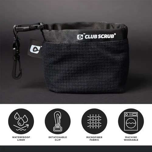 Vista 2 de Club Scrub Bolsa de limpieza para palos de golf y pelotas de golf, forro impermeable con tecnología de cara limpia, clip desmontable, lavable a