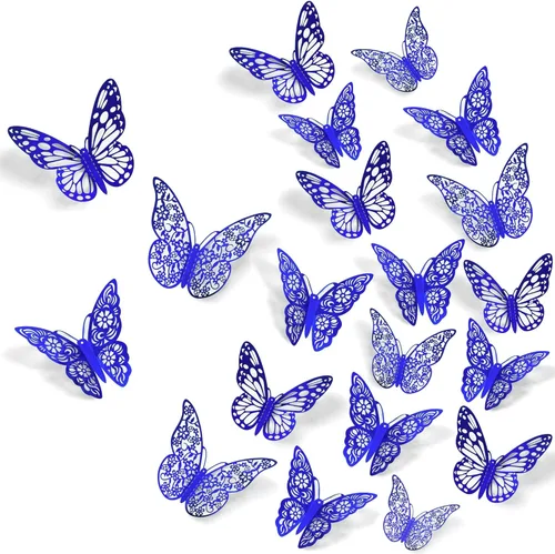 Vista 14 de Calcomanías de pared de mariposa 3D, 72 unidades, 3 tamaños, 3 estilos, calcomanías de pared metálicas extraíbles, calcomanías de pared para nevera