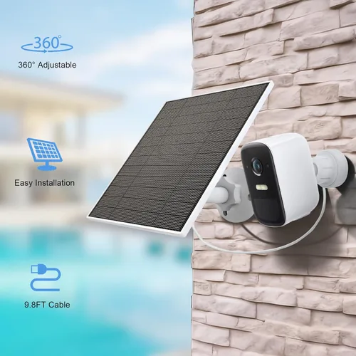 Vista 5 de Panel solar para cámara Eufy al aire libre, cargador de panel solar de cámara de 5 W compatible con Eufycam, fuente de alimentación continua, panel