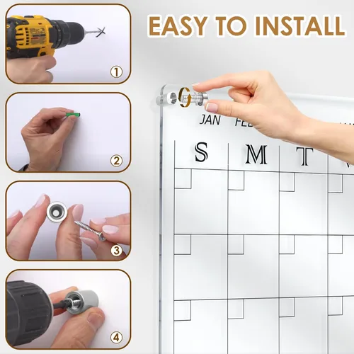 Vista 5 de MAKELLO Calendario Acrílico para Pared de 24" x 18", Calendario Transparente de Borrado en Seco para Oficina, Escuela, Hogar, Dormitorio, 4