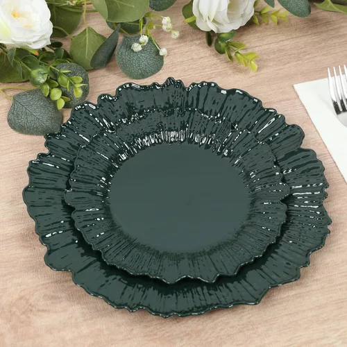 Vista 49 de Efavormart - Paquete de 6 platos de carga redondos de plástico morado de 13 pulgadas, con borde con volantes, para bodas, eventos