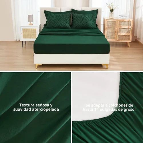 Vista 4 de Andency - Juego de edredón tamaño king con sábanas, fundas de almohada y fundas decorativas, color verde esmeralda oscuro, completo, 7 piezas