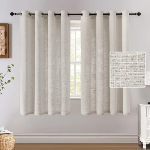 Vista 12 de H.VERSAILTEX - Cortinas de lino de 63 pulgadas de largo, cortinas rústicas completamente filtrantes de luz, 2 paneles, juego de cortinas con ojales