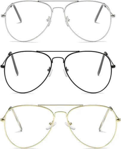 Lentes de aviador transparentes con montura metálica clásica de primera calidad Paquete de 3 de aisswzber