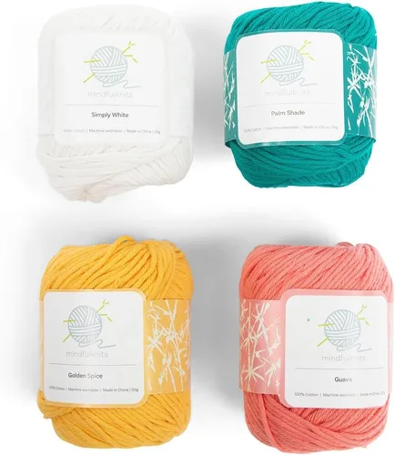 Tropical mindfulknits Knitting Yarn, Crochet Yarn & 100% Cotton Yarn for Knitting, Crocheting, Soft & Gentle Worsted Weight Yarn for Baby -