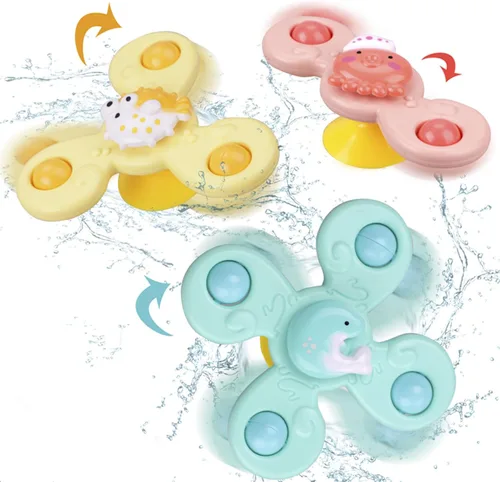 Juguetes giratorios con ventosa para bebé, 3 piezas de juguete sensorial de baño para niños pequeños, juguetes giratorios para niños y niñas, avión,