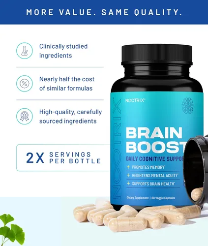 Vista 5 de Brain Boost de Nootrix - Paquete de 2 120 cápsulas - Suplemento nootrópico premium - Mejora la función cognitiva y la memoria, mejora el enfoque
