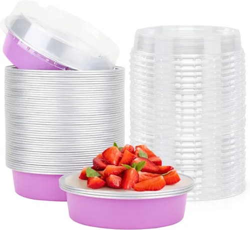 Vista 50 de Beasea Molde de papel de aluminio para tartas de 4 pulgadas, redondo, para horno, mini molde para tartas, 20 unidades de 8 onzas, moldes de aluminio