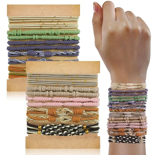 Vista 8 de KANPRINCESS Juego de 12 ligas para el cabello para niñas y mujeres, estilo bohemio, bandas elásticas para el cabello, pulseras para el cabello