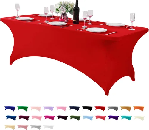 Vista 22 de Paquete de 2 manteles de elastano para mesa de 4, 6 o 9 pies, mantel elástico universal ajustable para fiestas, banquetes, bodas y eventos