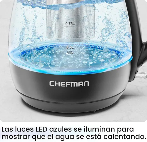 Vista 3 de Chefman Hervidor eléctrico con infusor de té, compacto de 1 litro (4 tazas), 1500 W, tapa extraíble para una fácil limpieza, protección contra