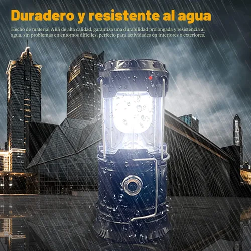 Vista 3 de Linterna LED plegable portátil para campamento, XTAUTO ligera, impermeable, solar, recargable, USB, kits de supervivencia para interiores