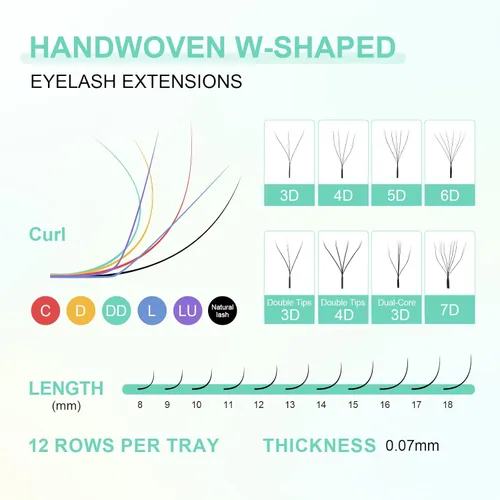 Vista 44 de NAGARAKU Extensión de pestañas en forma de W 3D con volumen en racimo, abanico prefabricado, pestañas postizas de visón sintético mate negro