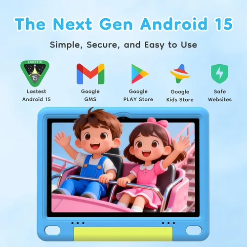 Vista 2 de Tablet para niños de 10 pulgadas, tableta Android para niños, 24 GB de RAM 64 GB de ROM, 1 TB expandible, con funda EVA, control parental, batería