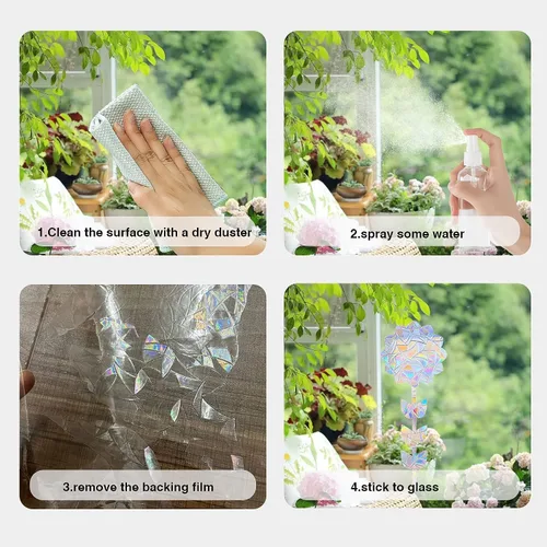Vista 3 de Adhesivos anticolisión para ventanas, 9 calcomanías estáticas para ventana para evitar golpes de pájaros, vinilo prismático no adhesivo, calcomanías