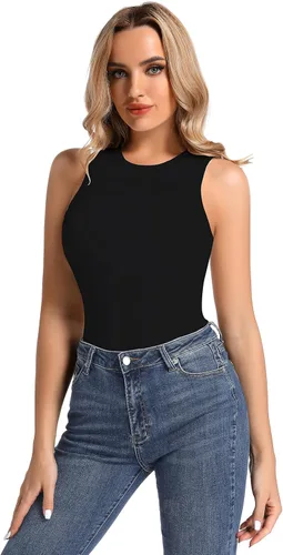 Vista 6 de BSXIJIE Body sin mangas para mujer, cuello halter, sexy, cuello redondo, básico, ajustado, para mujer