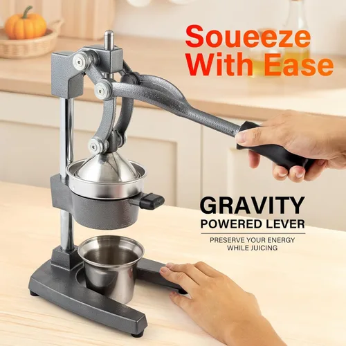 Vista 8 de Exprimidor manual de hierro fundido, exprimidor comercial de limón, exprimidor de cítricos profesional, ideal para extraer jugo de limones, naranjas