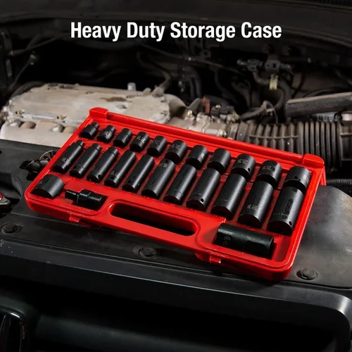 Vista 6 de SUNEX TOOLS 3330, Juego de llaves de impacto Drive Master de 3/8 de pulgada, 12 puntos, 29 piezas, métrico, 0.315 in-0.866 in, estándar/profundo