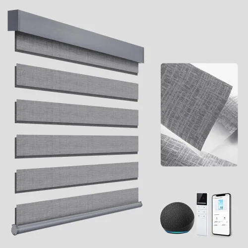 Vista 9 de TIPIACE Persianas inteligentes de cebra motorizadas con cable duro compatibles con Alexa Google Home de doble capa de tela filtrante de luz Negro