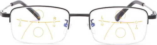 Vista 9 de LJIMI - Lentes de lectura presbípicos multienfoque progresivos, bloqueo de luz azul, medio marco, aleación de titanio, sin línea, multifocal