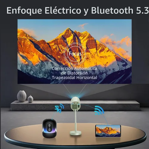 Vista 6 de Proyector 4K con Wifi y Bluetooth, proyector de películas para exteriores con pantalla de 120 pulgadas, proyector inteligente para el hogar con 1000