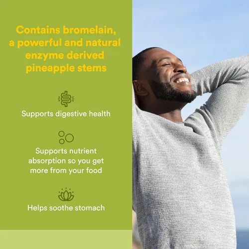 Vista 2 de Natural Factors Bromelina 500 mg - Suplemento de enzima digestiva de piña - Apoya la absorción de nutrientes - Sin OMG, sin gluten y sin lácteos