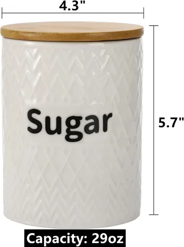 Vista 2 de Peohud Juego de 3 recipientes de cerámica para cocina, tarros herméticos de almacenamiento de alimentos de 29 onzas con tapas de bambú, juego