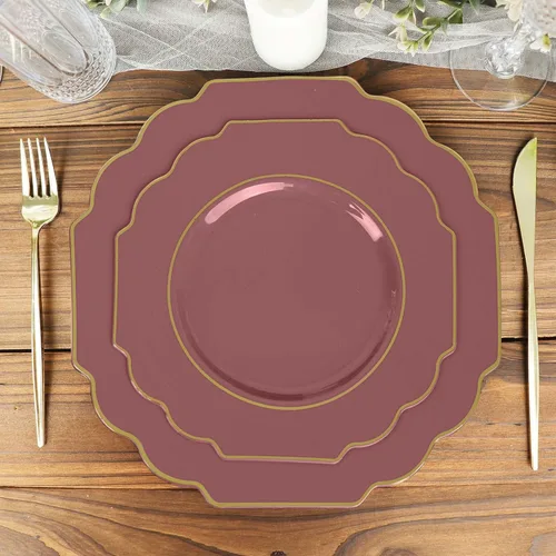Vista 7 de Efavormart - Paquete de 10 platos barrocos de plástico duro de 8 pulgadas con borde dorado, platos desechables resistentes para ensalada