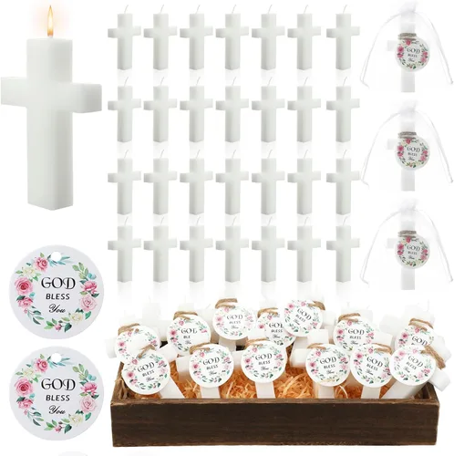 MTLEE Juego de 36 velas de bautismo, velas de cruz para baby shower, regalos religiosos para comunión, regalos de bautizo para invitados cristianos,