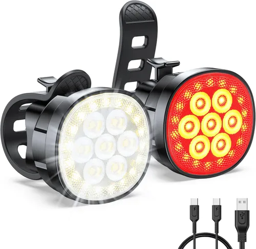 Vista 8 de Viccux 2026 Ultra Slim Bike Lights with Reflectors, 8+6 Modes Bike Headlight and Tail Light Assemblies Motorcycle, IP65 Waterproof & Dual USB-C 1-2