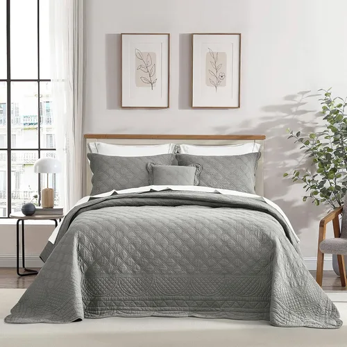 Vista 13 de CHIXIN Colcha de algodón de gran tamaño tamaño Queen - Costuras reales - Funda de cama acolchada de lujo para todas las estaciones, reversible, Azul