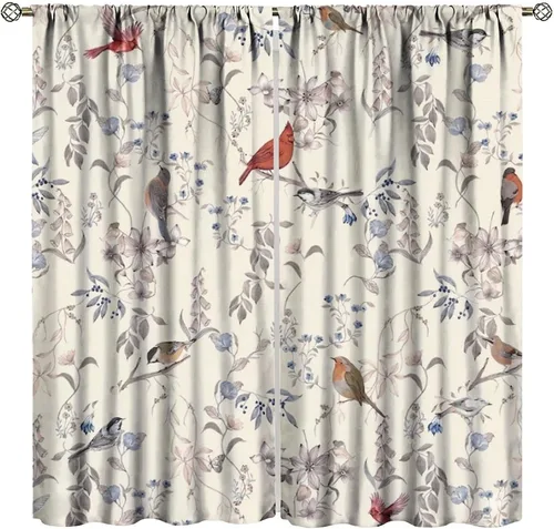 Vista 12 de Cortinas opacas de flores de colibrí, para dormitorio y sala de estar, diseño estético rústico y moderno, juego de 2 paneles, 42 x 45 pulgadas