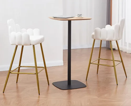 Vista 4 de EALSON Juego de 2 taburetes de bar de terciopelo modernos con respaldo y patas de metal dorado, cómodas sillas de bar altas tapizadas para isla