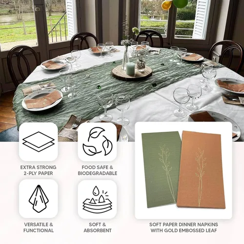 Vista 212 de Efavormart 50 Pack Servilletas de papel para fiestas de 2 capas suaves verde oliva con borde dorado de oro, servilletas para cenas, cócteles