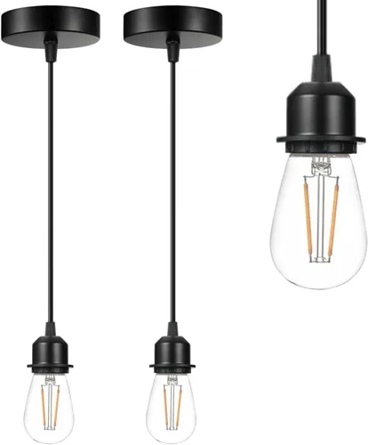 Paquete de 2 luces colgantes vintage, base E27 de granja, lámpara industrial, farol, portaequipos, soporte para cable, lámpara colgante de techo