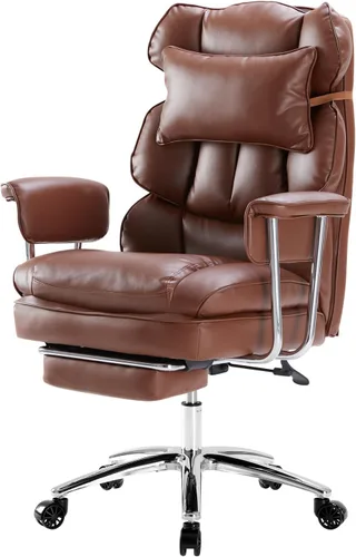 Vista 10 de OLIXIS Home Office Desk Chair Comfy with Foot Rest, PU Leather Ergonomic Big and Tall High Back Support, 360° Swivel Wheels, Armrests and Detachable
