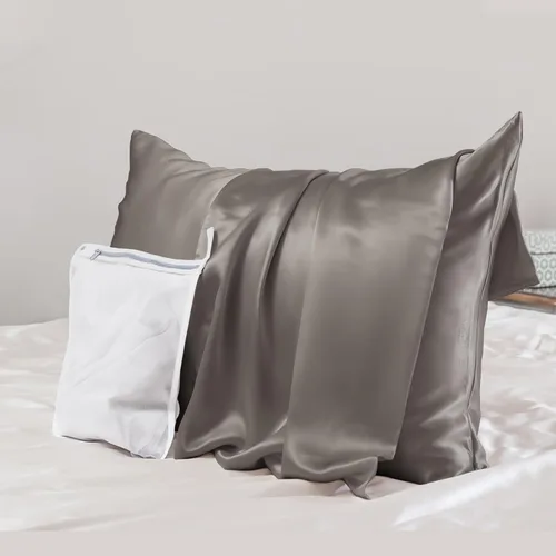 Vista 19 de PROMEED Funda de almohada de seda negra de grado 6A+ con cremallera, 23 fundas de almohada de seda de morera natural Momme para cabello y piel, Negro