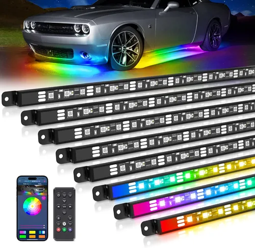 Kit de barra de luz de brillo bajo para coche MICTUNING N8, RGB+IC LED de color perseguidor, tira de luz neón multicolor para exterior de aluminio,