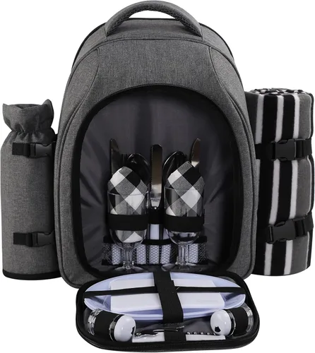 Vista 19 de apollo walker - Mochila para picnic para 2 personas con compartimento refrigerado, soporte desmontable para botella/vino, manta de forro polar