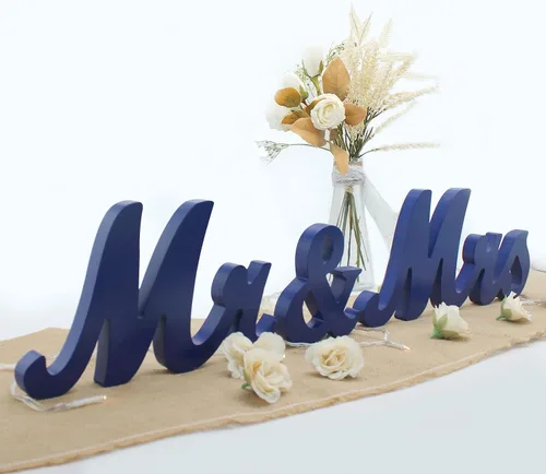 Vista 10 de Letrero de Sr. y Sra. para mesa de boda, letras de madera de Sr. y Sra., grandes artículos de decoración para fiesta de Sr. y Sra., letra de madera
