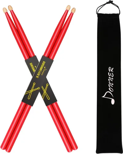 Vista 15 de Donner Baquetas 5A, baquetas clásicas de madera de arce negro con bolsa de almacenamiento, 2 pares