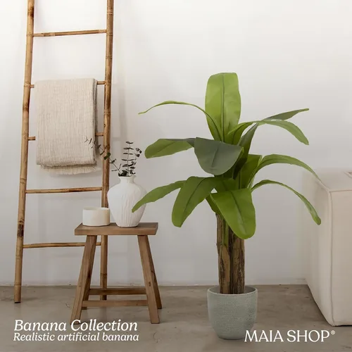 Vista 5 de Maia Shop - Árbol de plátano artificial, 4 pies, maceta negra incluida Banana