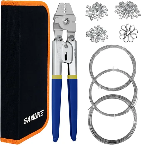Vista 10 de Sanuke Kit de herramientas de prensado de cuerda de alambre, cable de acero inoxidable de 100 pies y 1/16 pulgadas, núcleo de hebra de 7 x 7, 100