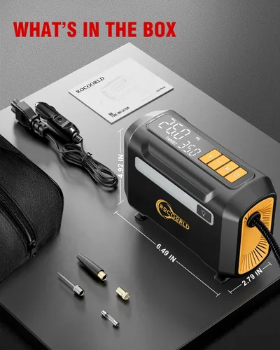 Vista 6 de R8 Inflador de Neumáticos Compresor de Aire Portátil, Compresor de Aire Portátil DC 12V con Pantalla Digital Doble Grande, Inflado 3X Más Rápido
