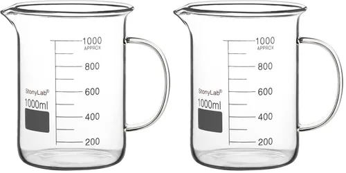 Vista 10 de stonylab Vaso de cristal con asa, vidrio de borosilicato graduado de forma baja con mango y boquilla de vertido, 3.4 fl oz