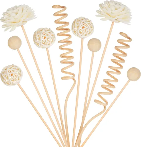 Juego de difusor de fragancia de caña de 10 pulgadas, 10 unidades, flores de ratán natural, difusor de fragancia, varillas de ratán de repuesto,