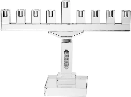 Vista 3 de (D) Menorá de cristal de Judaica para aceite Janucá (azul)