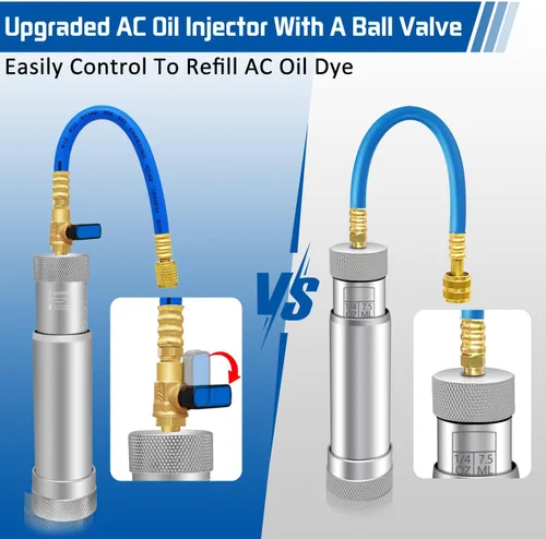 Vista 2 de Kit de Inyector de Aceite y Tinte de AC Boltigen, Herramientas de Inyección de Aceite y Tinte de A/C con Acoplados Rápidos Ajustables R134a R1234YF