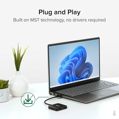 Vista 7 de Plugable Adaptador USB C a HDMI para monitores duales 4K 60Hz, compatible con Windows, Chromebook, USBC Thunderbolt USB4, MST Extended Display Type