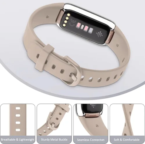 Vista 2 de Tobfit Correa de repuesto para Fitbit Luxe, correa de reloj flexible de silicona deportiva de repuesto para Fitbit Luxe bandas para mujeres y Beige